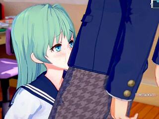 i rub sanae's big tits in this hentai game