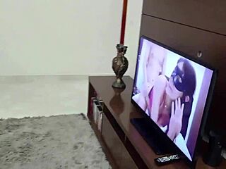 I caught my wife watching porn, she was so horny, I fucked her shaved pussy in doggystyle.