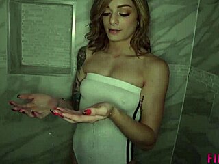 Super hot blonde gives sloppy deepthroat in the shower, ending with a facial.