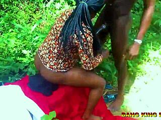 in the village, nancy the ebony glamour lady gets fucked on the road