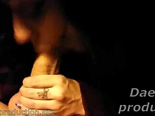 goth teen with tattoo gives pov blowjob in public car