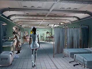 in fallout 4, a brunette nurse teases her patient with a slow strip. the hospital room heats with every ripped piece of clothing!