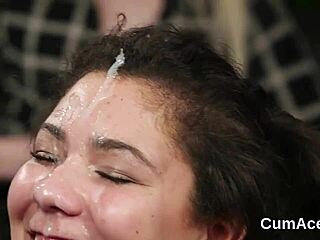 that frisky doll just got a huge sperm load on her face and ate it all up