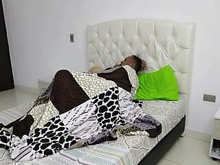 Skinny Latina touches naked stepfather, gets horny and rides his cock in homemade video.