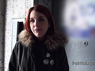 Spanish redhead flashes titties in public for wild fun! 🔥