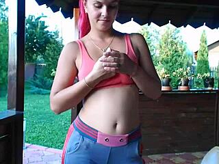 Teen Strips Outdoor Revealing Cameltoe And Toes