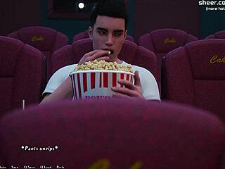 18yo redhead gives cinema blowjob with public creampie