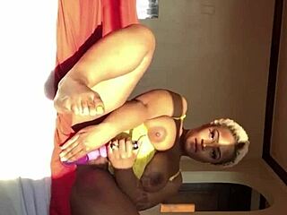 Ebony Shaved Pussy in Solo Toy Session