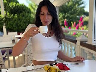 Stepson, cover my face after our seaside walk!