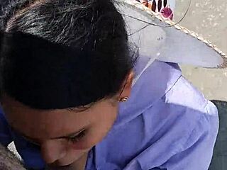 latina bends over for monster cock blowjob close up