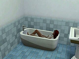 sexy redhead fingers her tight twat in 3d game