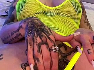 sexy tattooed hottie misha montana gives blowjob in lingerie, then rides and spanks.