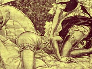 Detailed vintage erotic cartoon illustration from anime hentai