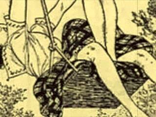 Detailed vintage erotic cartoon illustration from anime hentai