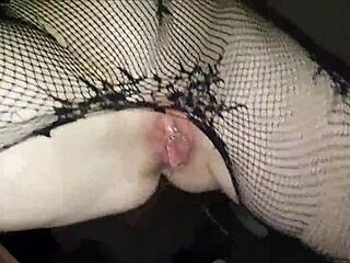 milf penetrates her vagina with a big dildo 💦