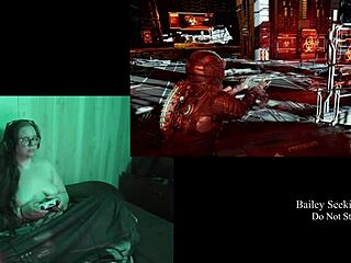 Playing Deadspace naked with big tits and long hair part 8