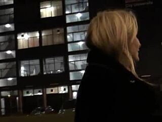 Blonde british babe flashes her tits downtown at night