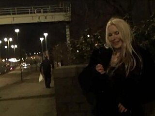 Blonde british babe flashes her tits downtown at night