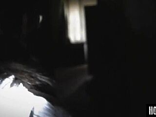 The demon grips the skinny brunette in horror.