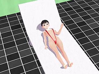 leo's story of an anime girl swimming in a micro bikini with a nip slip