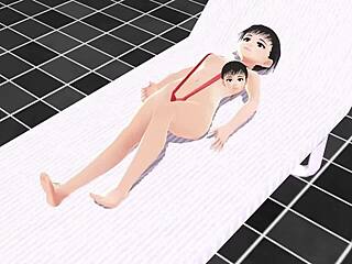 leo's story of an anime girl swimming in a micro bikini with a nip slip