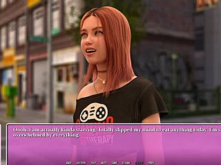 Petite Red Head Eats Ramen While Showing Off Curvy Body in 3D Anime