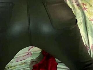 french amateur in leather pants and satin lingerie pov