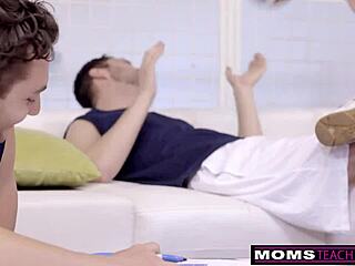 Milf cheats with son and friends when husband is away