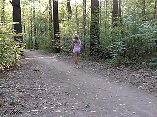 Walking in transparent dress on naked body