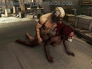 In Fallout 4 Dark Desires, hot black character bound in bondage experiences rough anal