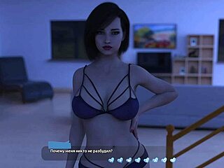 helping the pretty milf with big tits in bed during gameplay