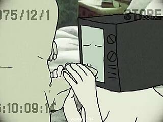 tv woman and cameraman trade wild blowjobs in cartoon toilet scene. pure hentai action unfolds.