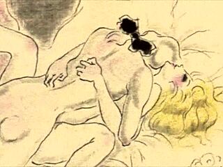 old-school erotic cartoon drawing from vintage hentai