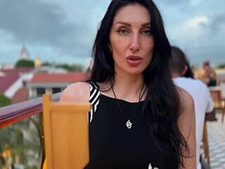 blowjob scene unfolds in public restaurant setting