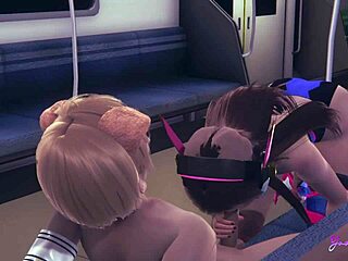 Intense Overwatch yaoi femboy action with D.Va handjob and blowjob!