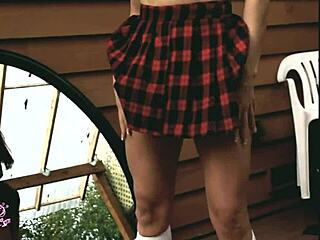 Outdoor strip tease where the goddess brunette rips her clothes in public pov