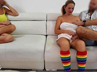 Girlfriend Invited for Movie Night Sees Friends Masturbate Together and Joins the Fun