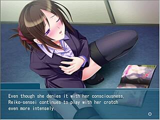 i make the beautiful teacher in glasses obey me, bound and masturbating in this hentai game