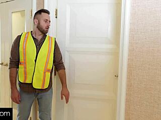 Service tech takes care of customer's big cock in the shower