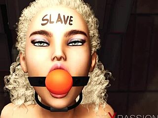 Horny Lesbian Blonde Slut Bent Over In Restraints Takes Strap-On Hard