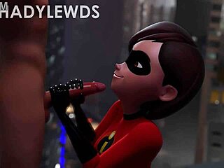 Helen Parr Gives Wild Rooftop Handjob in 3D Cartoon!