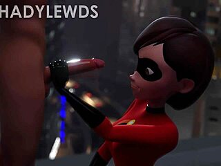 Helen Parr Gives Wild Rooftop Handjob in 3D Cartoon!