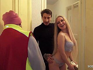 Cuckold boyfriend convinces postman to screw his girlfriend hard