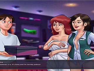 in summer time saga, the old and busty character appears. she has big tits in the game.