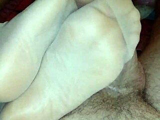 I gave a homemade footjob using different nylons