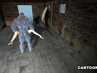 इस बस्टी 3D कार्टून बेब को जेल में डबल-टीम करते देखो!