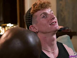 Black old man breaks in redhead twink with deep action.