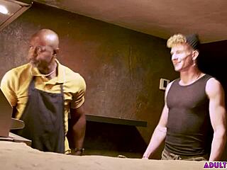 Black old man breaks in redhead twink with deep action.