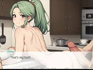 Big cock master gives a thigh job in the kitchen. She strips down, revealing her curvy frame for his pleasure.