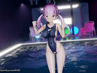 connection dance with minato aqua and yozora mel in virtual youtuber mmd